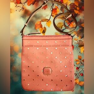 Guess Vintage Tangerine “Hula girl” w/perforated gold diamond pattern Crossbody